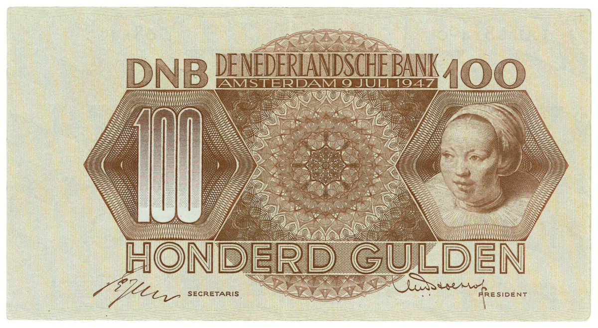 Nederland. 100 gulden. Misdruk - nul omhoog. Type 1947. - Prachtig.