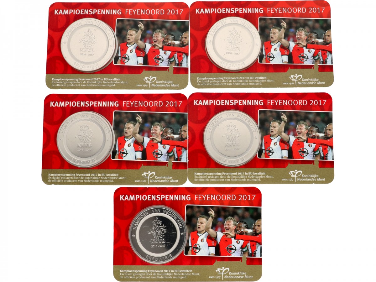 Nederland. Lot (5) Kampioenspenning Feyenoord in Coincard. 2017.