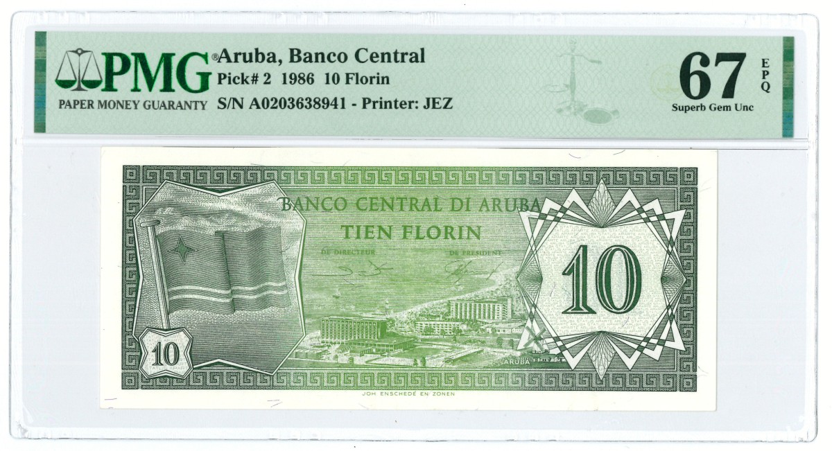 Aruba. 10 florin. Banknote. Type 1986. - PMG 67EPQ.