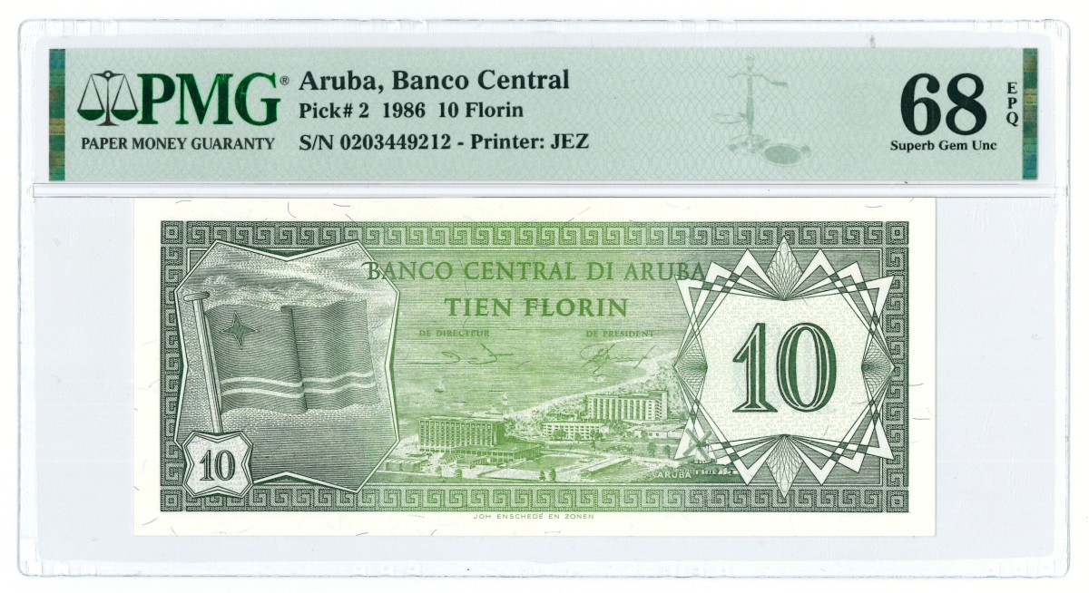 Aruba. 10 florin. Banknote. Type 1986. - PMG 68EPQ.