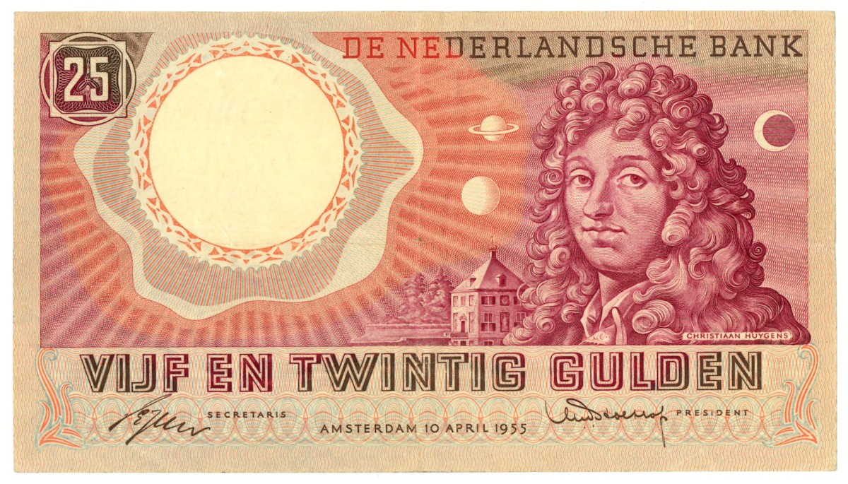 Nederland. 25 gulden. Misdruk - mist kleur. Type 1955. - Zeer Fraai.