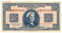 Nederland. 2 1/2 Gulden. Misdruk - blanco achterkant. Type 1945. - Zeer Fraai.