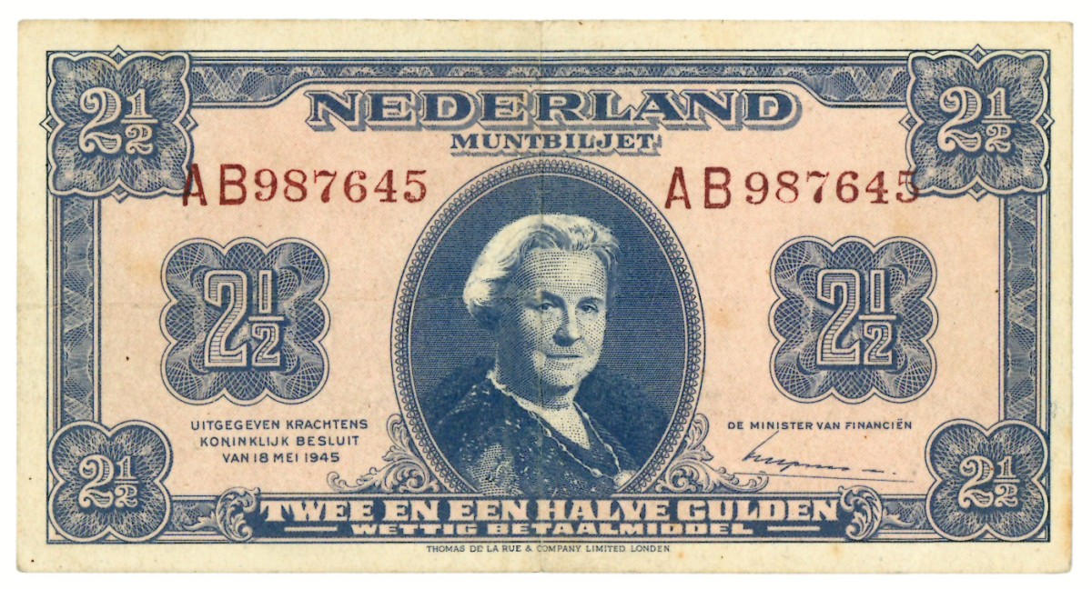 Nederland. 2½ gulden. Misdruk. Type 1945. - Zeer Fraai.