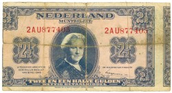 Nederland. 2 1/2 Gulden. Misdruk - versnijding. Type 1945. - Fraai.