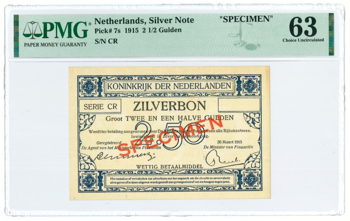 Nederland. 2½ gulden. Specimen. Type 1915. - PMG 63.