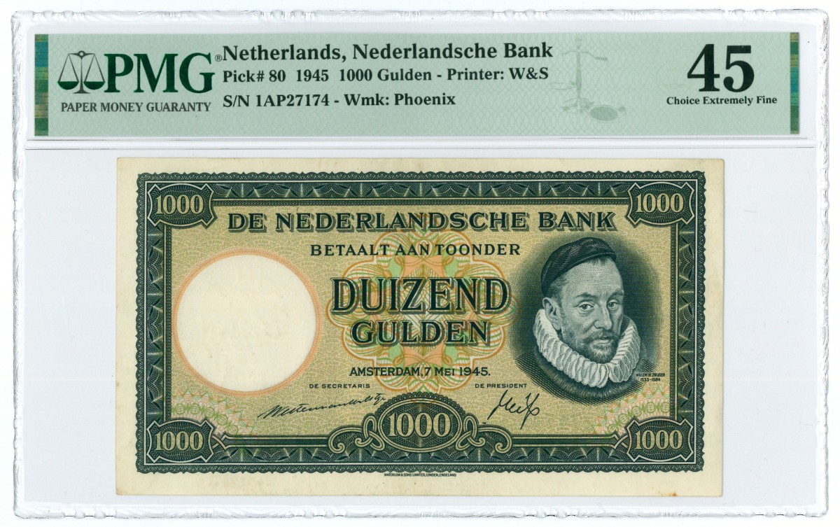 Nederland. 1000 gulden. Bankbiljet. Type 1945. - PMG 45.