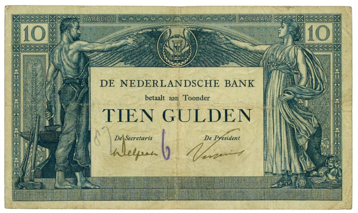 Nederland. 10 gulden. Bankbiljet. Type 1921. - Fraai +.