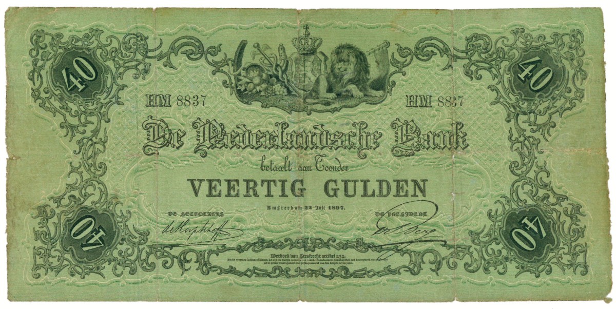 Nederland. 40 gulden. Bankbiljet. Type 1860. - Fraai -.