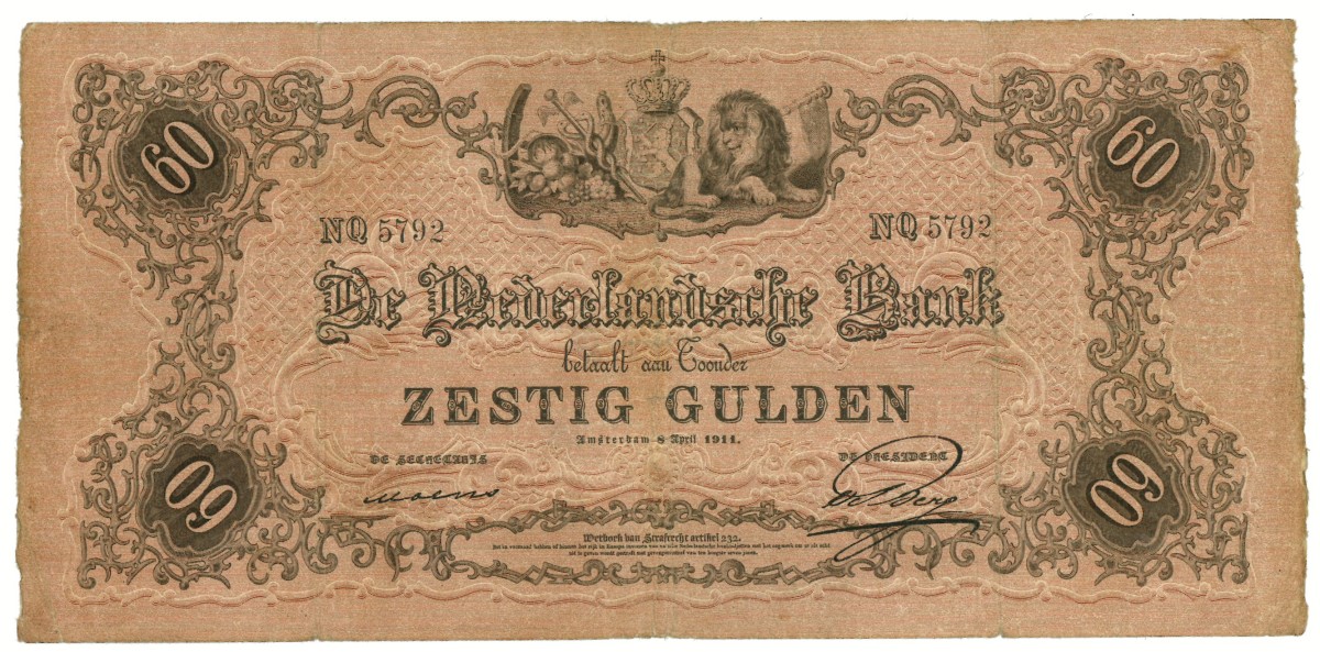 Nederland. 60 gulden. Bankbiljet. Type 1860. - Fraai / Zeer Fraai.