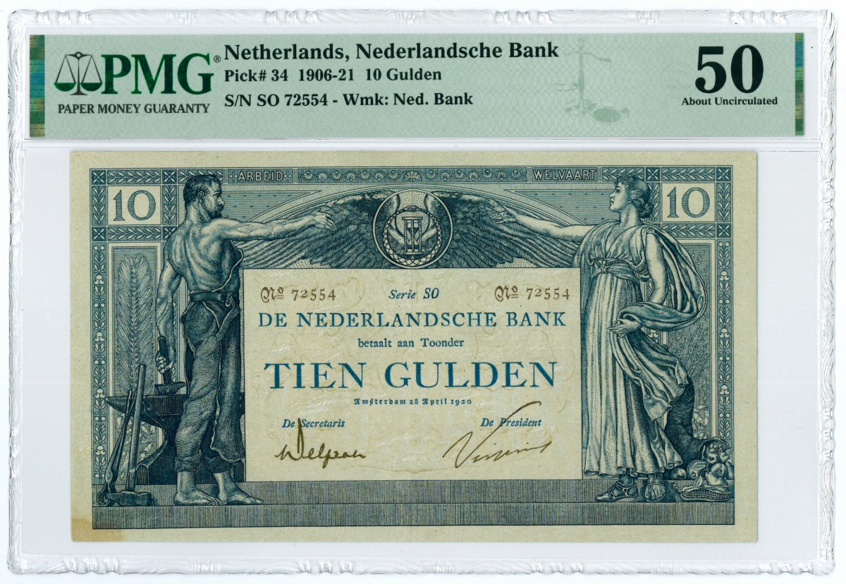 Nederland. 10 gulden. Bankbiljet. Type 1904. - PMG 50.