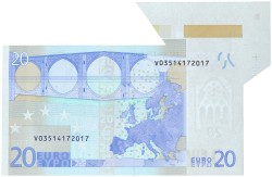 Nederland. 20 euroo. Misdruk - met stuk velrand. Type 2002. - UNC.