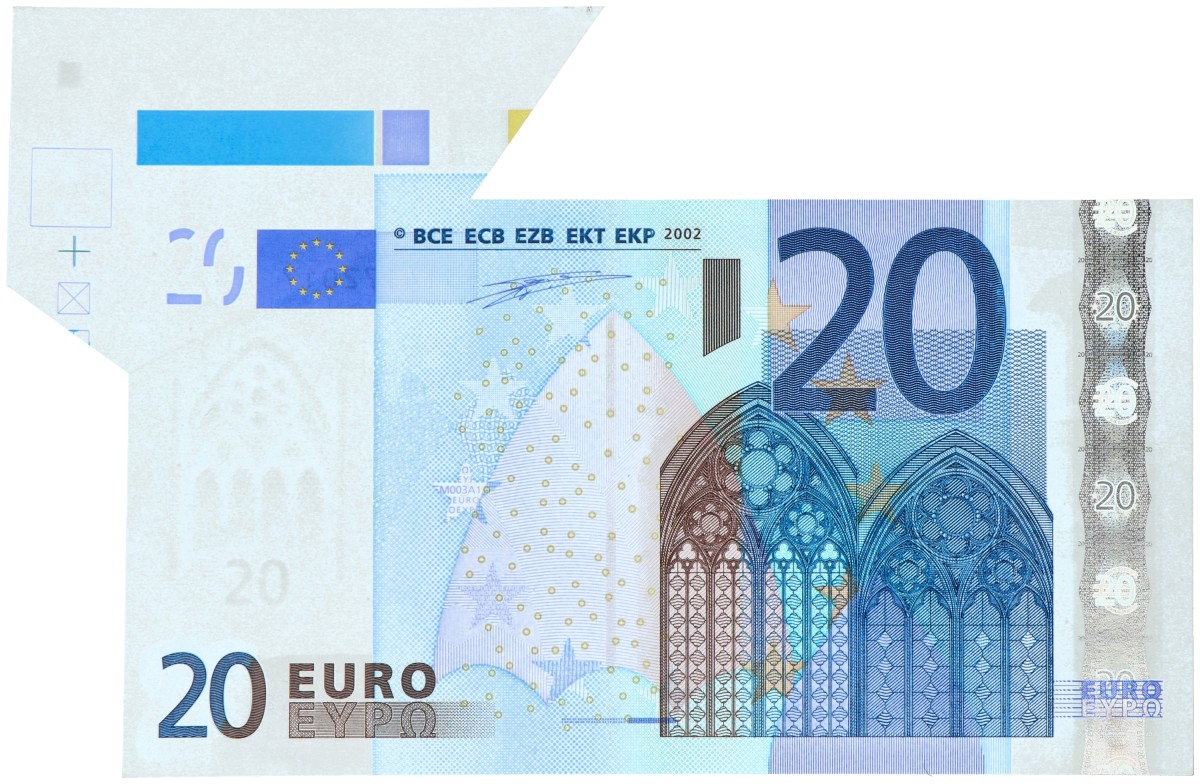 Nederland. 20 euroo. Misdruk - met stuk velrand. Type 2002. - UNC.