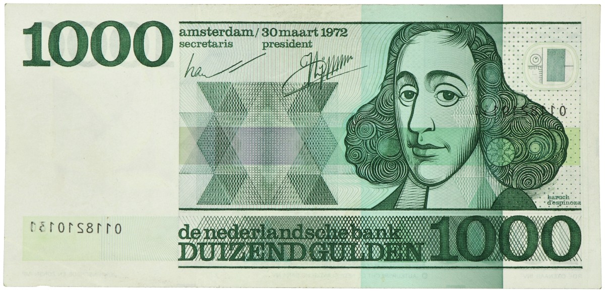 Nederland. 1000 gulden. Misdruk. Type 1972. Type Spinoza. - Zeer Fraai.