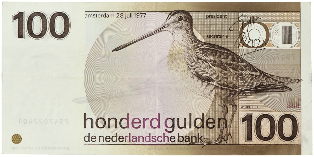 Nederland. 100 gulden. Misdruk - 100 dubbel linksonder. Type 1977. - Zeer Fraai.