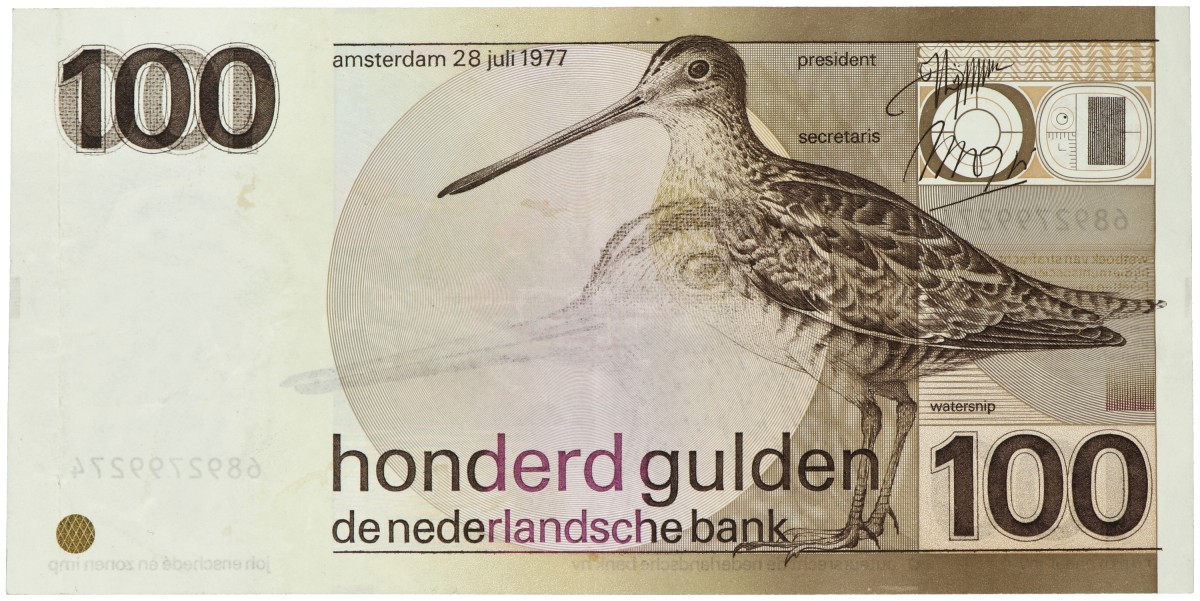 Nederland. 100 gulden. Misdruk - dubbele vogel. Type 1977. - Zeer Fraai.