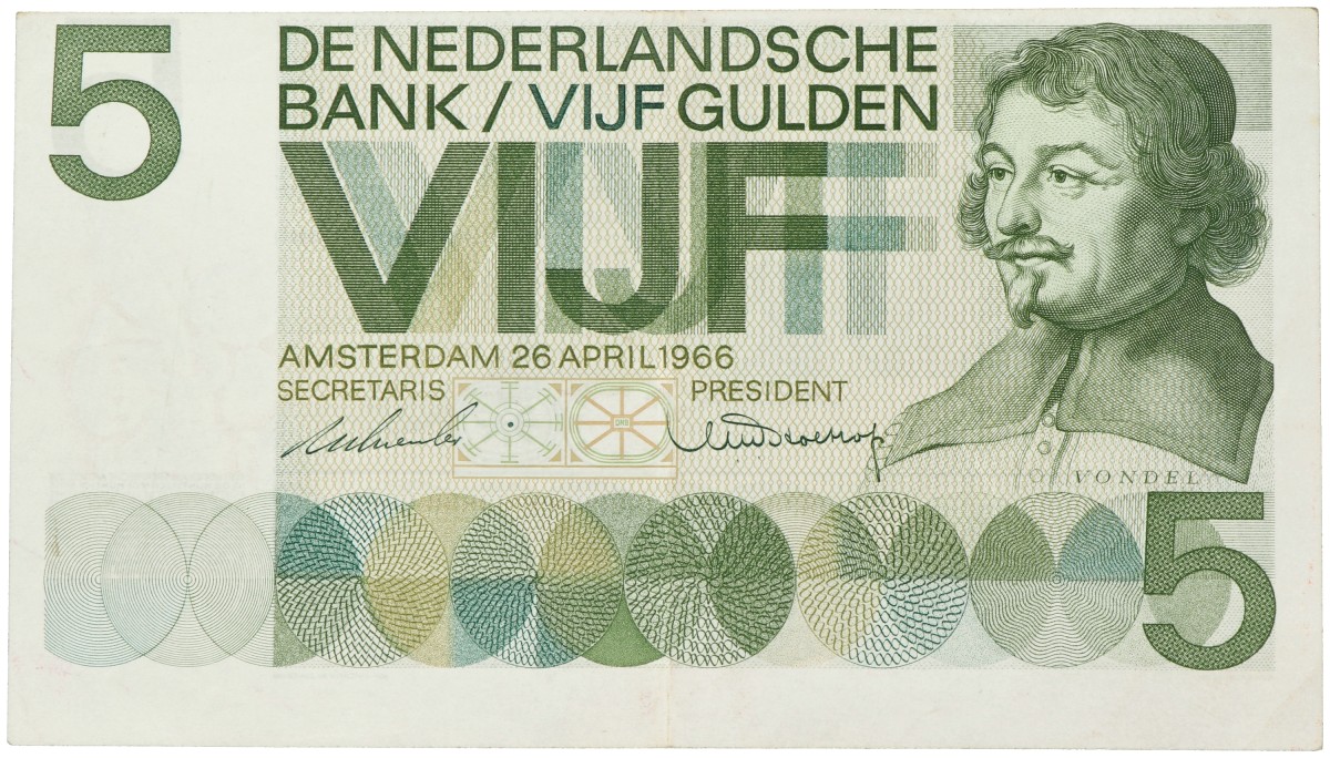 Nederland. 5 gulden. Misdruk. Type 1966. - Zeer Fraai.