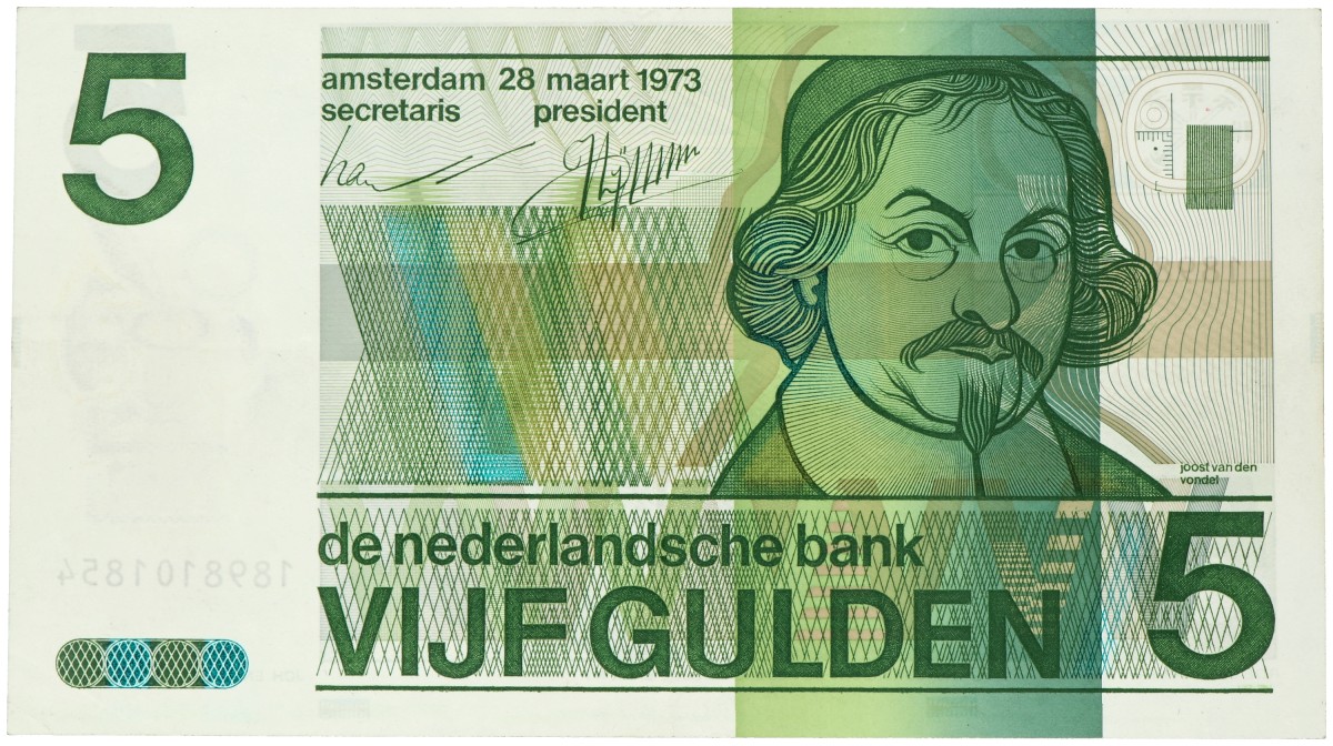 Nederland. 5 gulden. Misdruk - verschoven drukgang. Type 1973. - Zeer Fraai +.