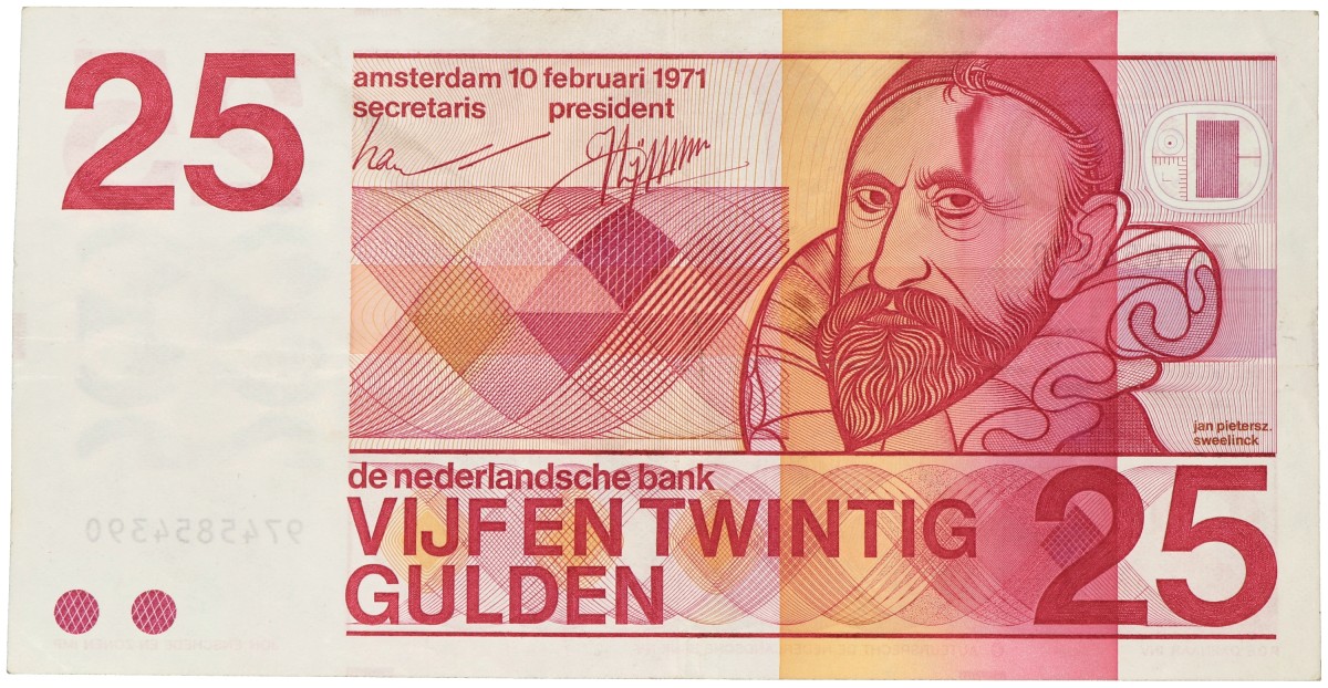 Nederland. 25 gulden. Misdruk. Type 1971. - Zeer Fraai.