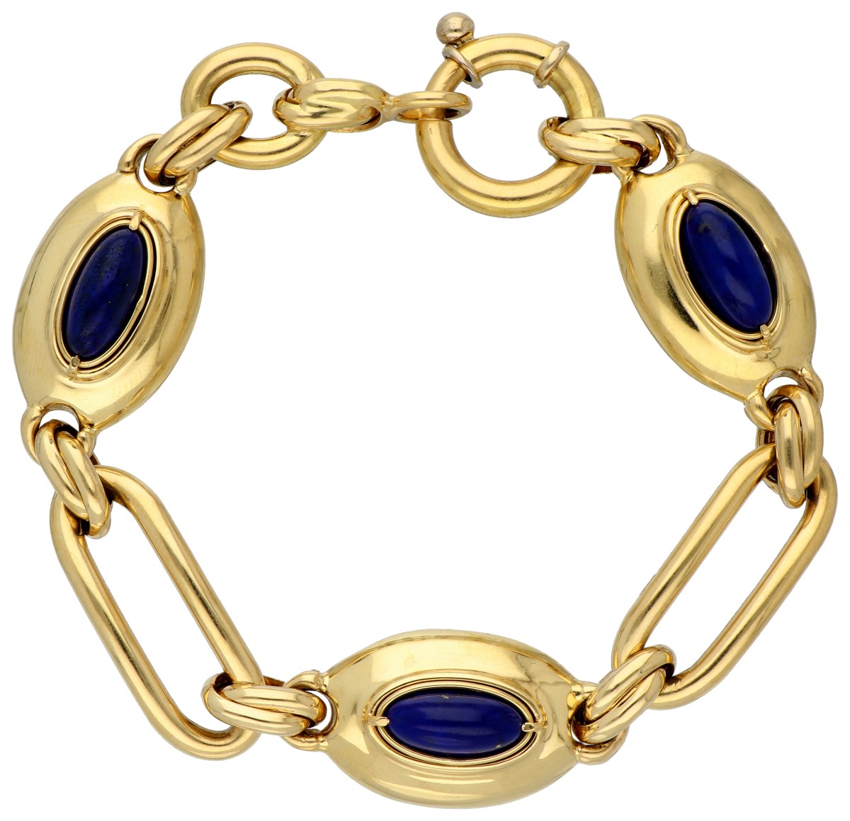 Italiaanse 18K geelgouden schakelarmband met lapis lazuli.