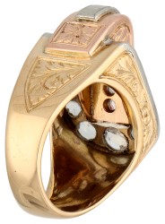 14K Bicolour gouden asymmetrische retro ring met diamant.