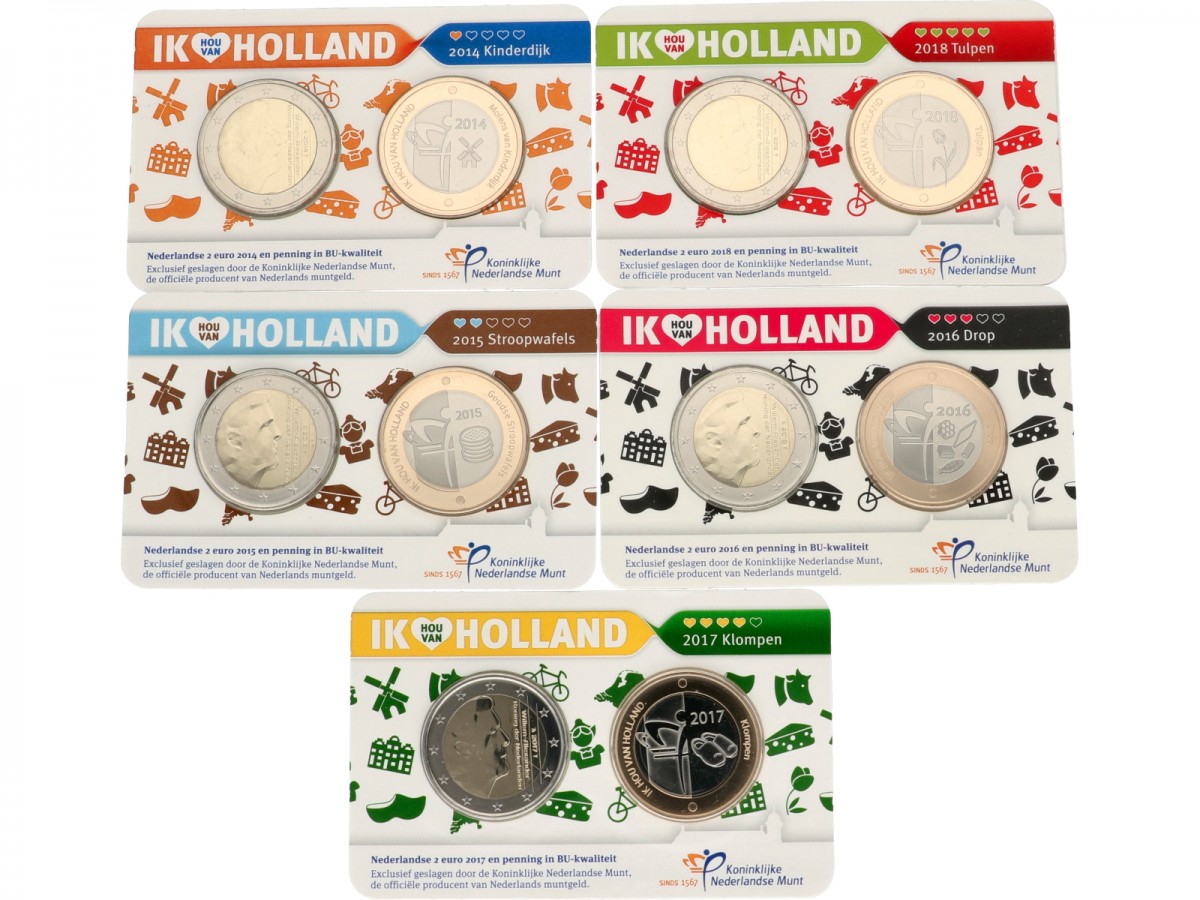 Nederland. Serie (5) Ik hou van Holland Penning in Coincard. Bicolor. 2014 t/m 2018.