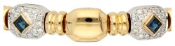 18K Bicolour gouden vintage armband bezet met ca. 0.63 ct. diamant en synthetische saffier.