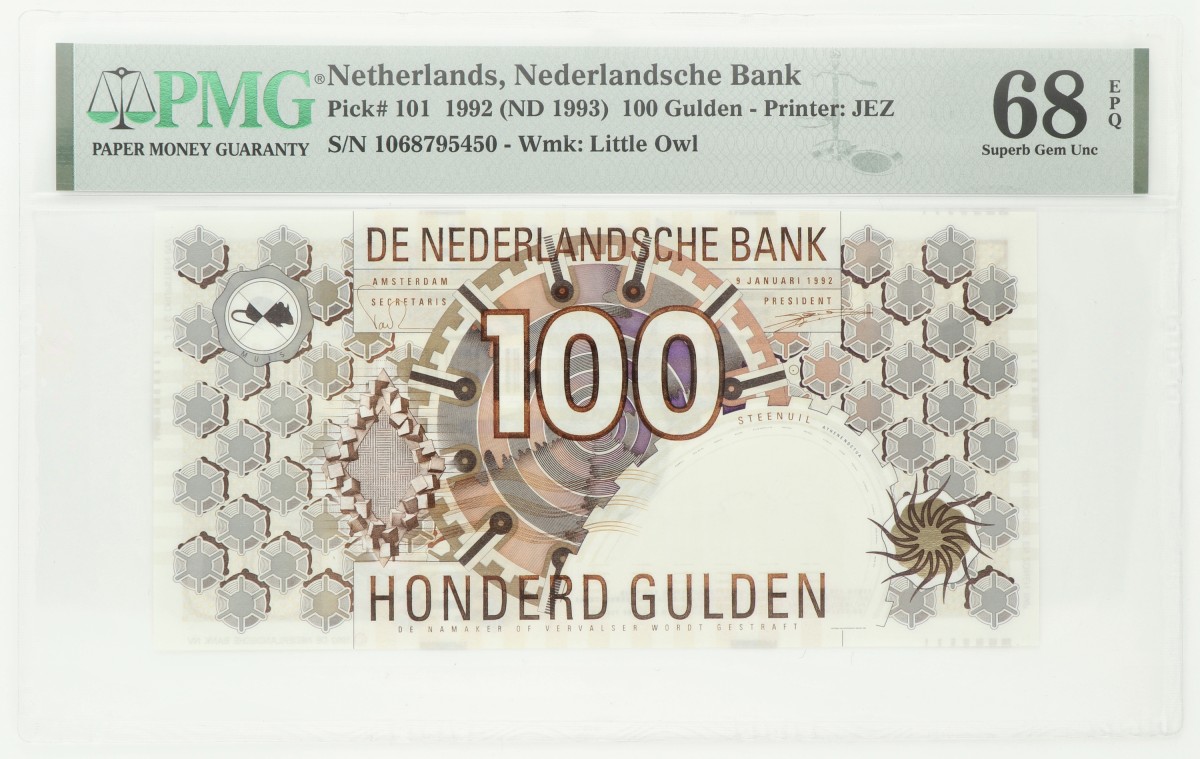 Nederland. 100 gulden. Bankbiljet. Type 1992. - PMG 68EPQ.