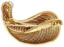 Grosse 14K geelgouden veerbroche met gecultiveerde parel.