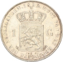 1 Gulden. Wilhelmina. 1892. Prachtig / UNC.