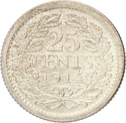 25 Cent. Wilhelmina. 1914. UNC.