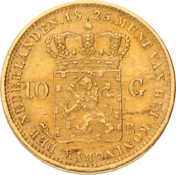 10 Gulden. Willem I. 1825 B. Zeer Fraai +.