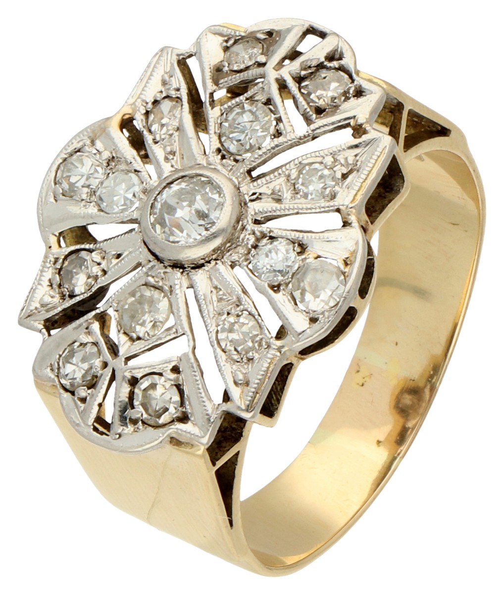 Gouden / platina Art Deco ring bezet met ca. 0.35 ct. diamant.