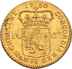 Gouden rijder van 14 gulden. West-Friesland. 1750. AU 55.