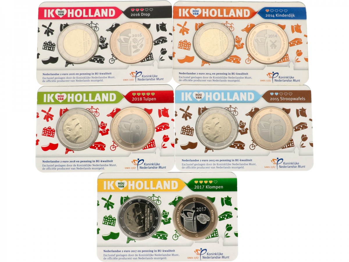 Nederland. Serie (5) Ik hou van Holland Penning in Coincard. Bicolor. 2014 t/m 2018.