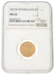 5 Gulden. Willem I. 1827 B (open). MS 62.