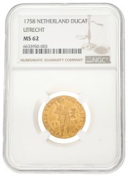 Gouden dukaat. Utrecht. 1758. MS 62.