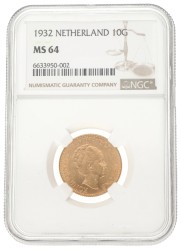 10 Gulden. Wilhelmina. 1932. MS 64.