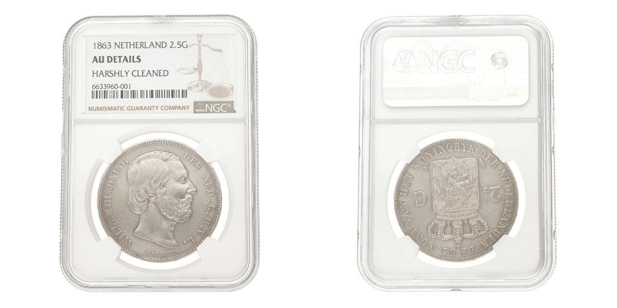 2½ Gulden. Willem III. 1863. AU details.