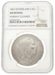 2½ Gulden. Willem III. 1863. AU details.