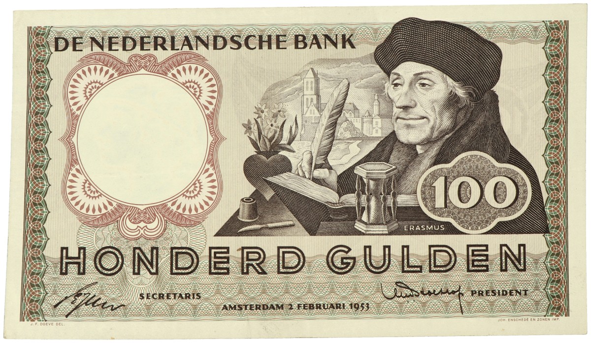 Nederland. 100 gulden. Bankbiljet. Type 1953. - Zeer Fraai +.