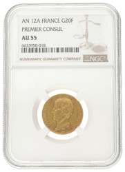 France. First republic. Napoleon. 20 Francs. AN 12 A.