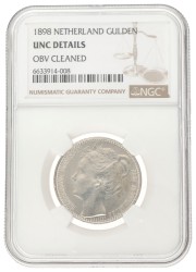 1 Gulden. Wilhelmina. 1898. UNC details.