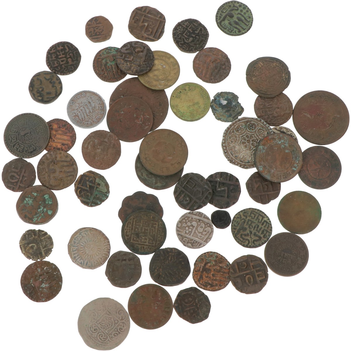 South East Asia. Lot (51) Bronze and some silver coins.