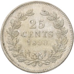 25 Cent. Willem III. 1890 Met punt. UNC details.