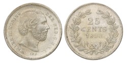 25 Cent. Willem III. 1890 Met punt. UNC details.