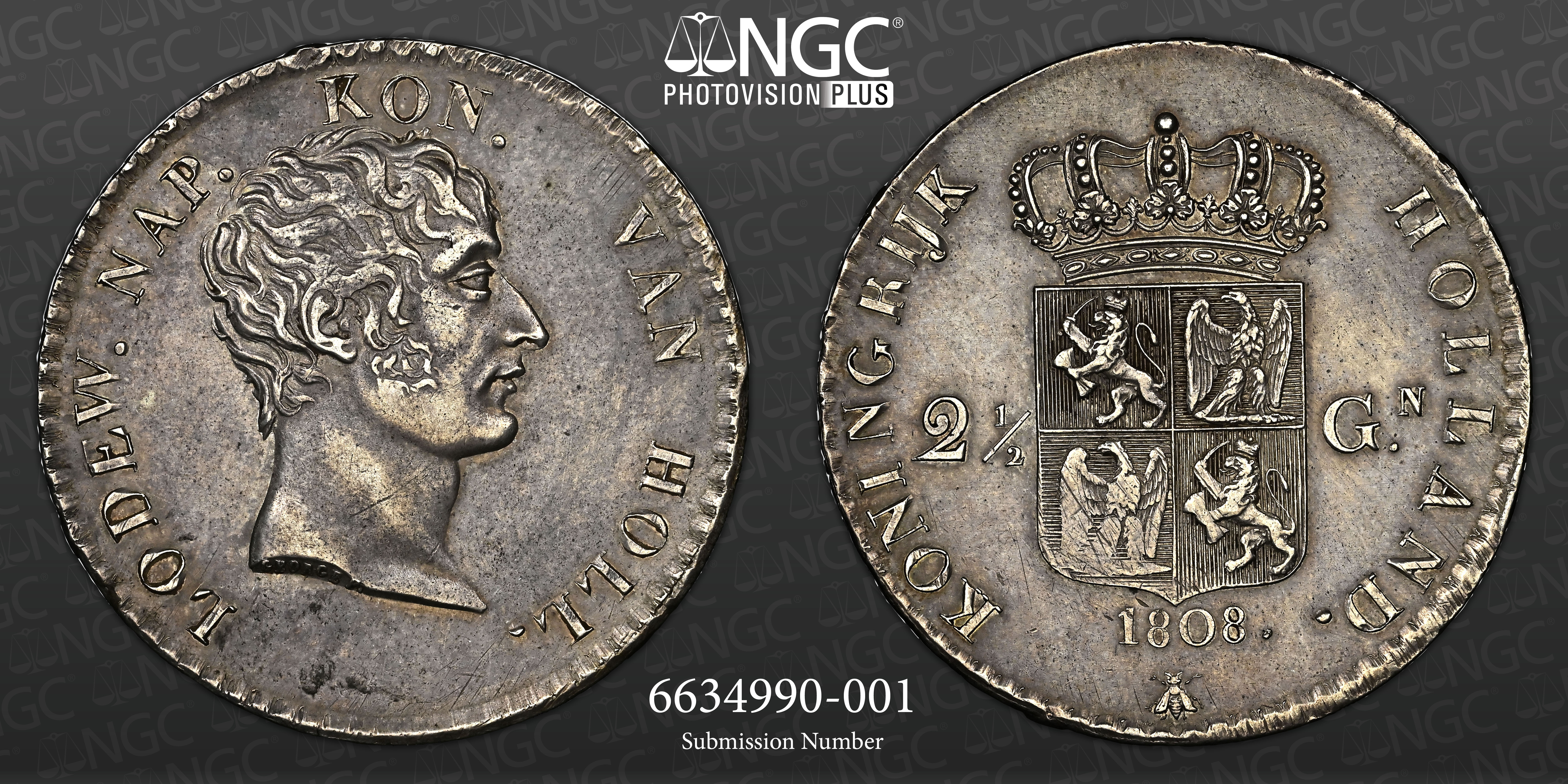 2½ Gulden. Lodewijk Napoleon. 1808. AU 55