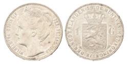 1 Gulden. Wilhelmina. 1906. AU 58