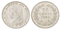 25 Cent. Wilhelmina. 1895 Schuin muntmeesterteken. AU 58.