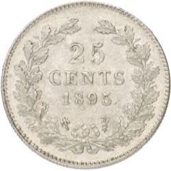 25 Cent. Wilhelmina. 1895 Schuin muntmeesterteken. AU 58.