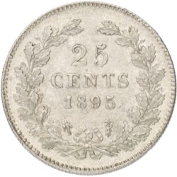 25 Cent. Wilhelmina. 1895 Schuin muntmeesterteken. AU 58.